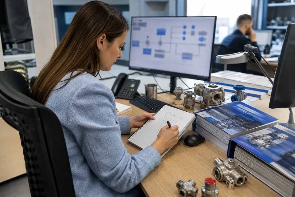 Marketerka konfiguruje automatyczną sekwencję maili na dwóch monitorach